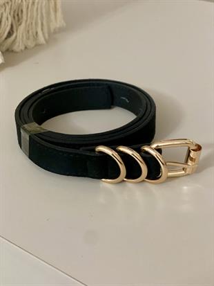 Siyah Gold Tokalı Marka Model Süet Kemer