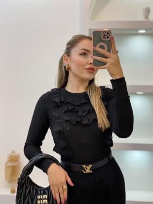 Siyah Güpürlü Model Triko Bluz