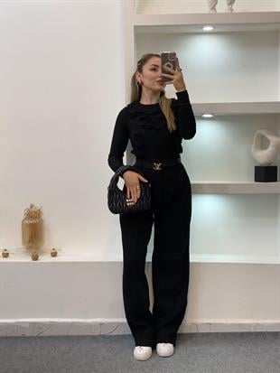 Siyah Güpürlü Model Triko Bluz