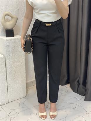 Siyah Havuç Kesim Kumaş Pantolon