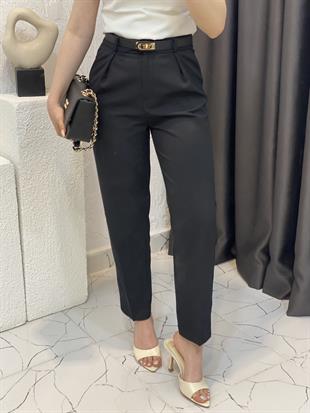 Siyah Havuç Kesim Kumaş Pantolon