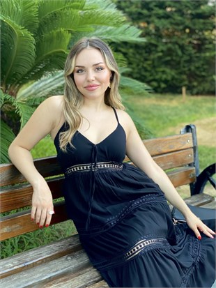 Siyah İp Askılı Nora Elbise 