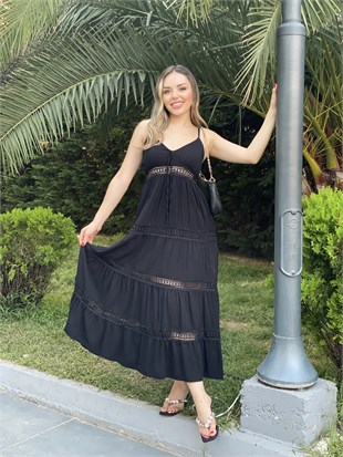 Siyah İp Askılı Nora Elbise 