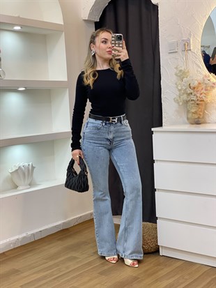 Siyah Kayık Yaka Basic Bluz