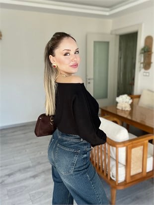 Siyah Kayık Yaka Oysh Bluz 