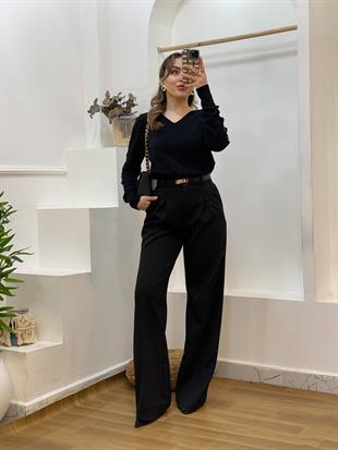 Siyah Kolları Pencereli Model Triko 