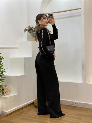 Siyah Kolları Pencereli Model Triko 