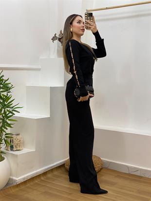 Siyah Kolları Pencereli Model Triko 