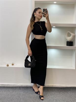 Siyah Likralı Bel Detaylı Elbise