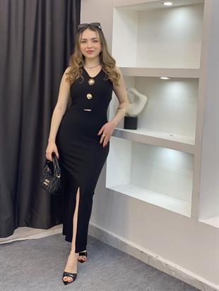 Siyah Likralı Güneş Elbise