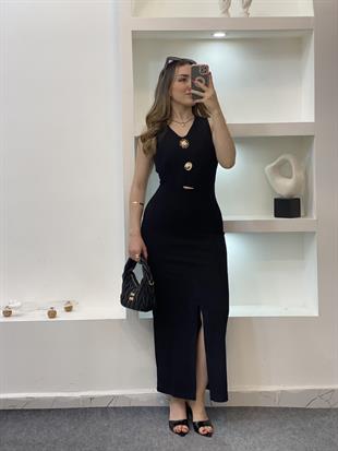 Siyah Likralı Güneş Elbise