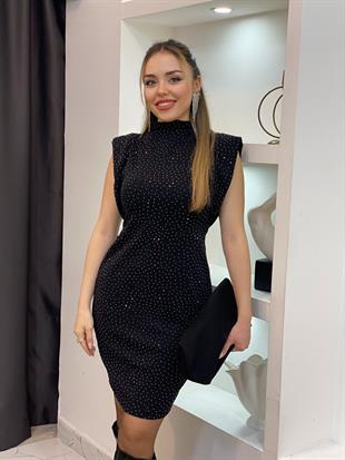Siyah Likralı Parıltılı Elbise