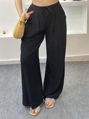 Siyah Lüx Kalite Arka Beli Lastikli Palazzo Pantolon 