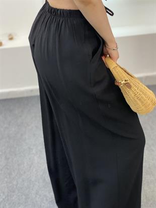 Siyah Lüx Kalite Arka Beli Lastikli Palazzo Pantolon 