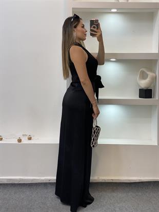 Siyah Maxi Boy Önü Bağlamalı Model Elbise