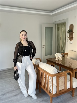 Siyah Metalik Fermuarlı Hırka