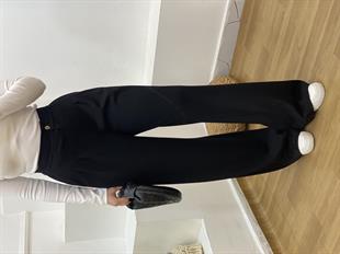 Siyah Modal Kumaş Arka Beli Lastikli Palazzo Pantolon 