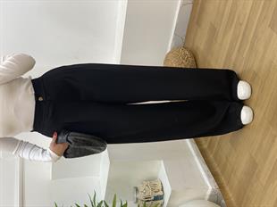 Siyah Modal Kumaş Arka Beli Lastikli Palazzo Pantolon 