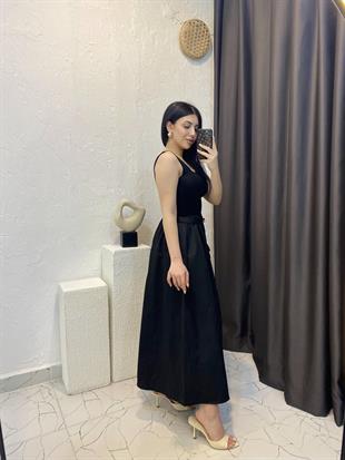 Siyah Navy Kare Yaka Elbise