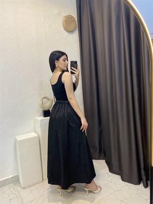 Siyah Navy Kare Yaka Elbise