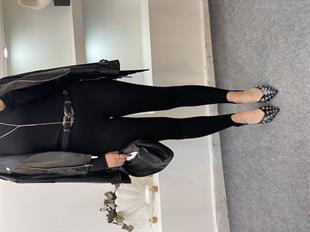 Siyah Önü Çimalı Paça Lastikli Çelik Tayt