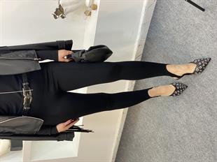 Siyah Önü Çimalı Paça Lastikli Çelik Tayt