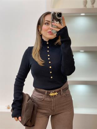 Siyah Önü Çıtçıtlı Model Kazak