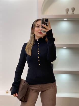Siyah Önü Çıtçıtlı Model Kazak