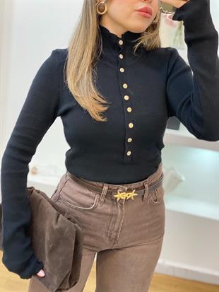 Siyah Önü Çıtçıtlı Model Kazak
