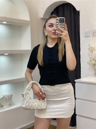 Siyah Önü Desenli Elit Triko Bluz