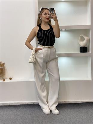 Siyah Önü Parıltılı Taşlı Kalın Askılı Triko Bluz