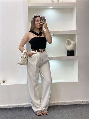 Siyah Önü Tokalı Model Triko Bluz