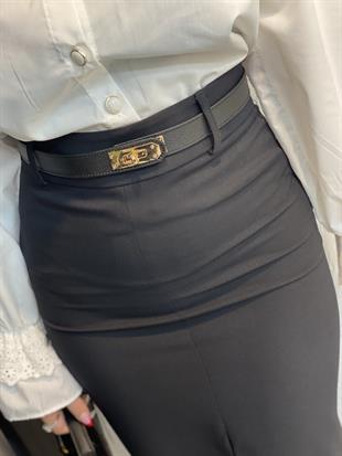 Orj Marka Siyah Önü Yırtmaçlı Kalem Etek