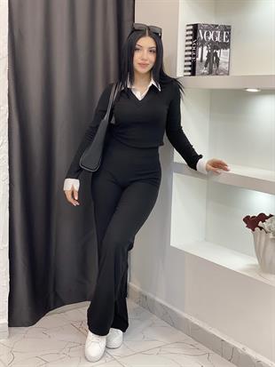 Siyah Ottoman Kumaş Likralı Takım 