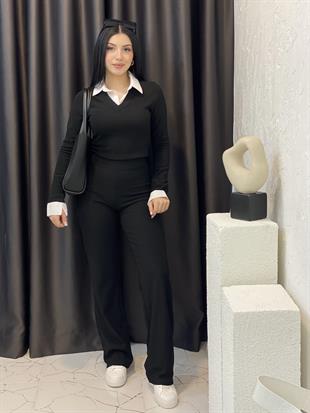 Siyah Ottoman Kumaş Likralı Takım 