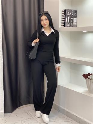 Siyah Ottoman Kumaş Likralı Takım 