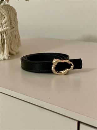 Siyah Oval Gold Tokalı Kemer