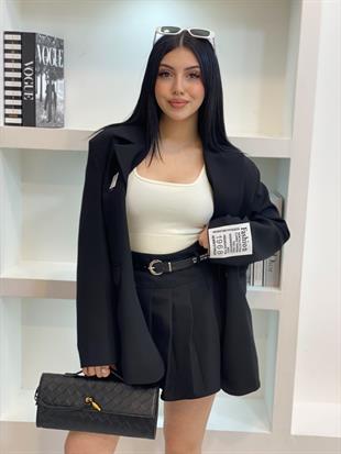 Siyah Oversize Kolu Yazılı Spor Blazer Ceket