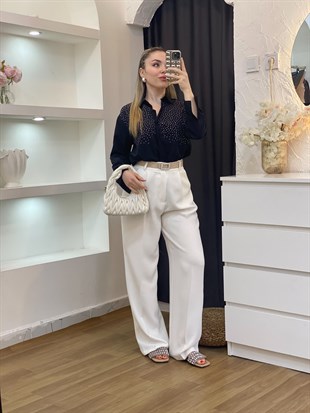 Siyah Parıltılı Taşlı Gömlek 