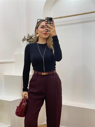 Siyah Parmak Geçirmeli Model Modal Kumaş Basic Bluz