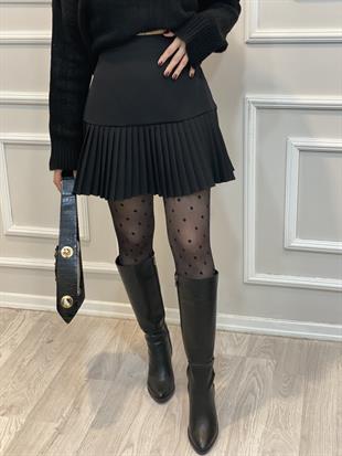 Siyah Piliseli Arkası Fermuarlı Etek