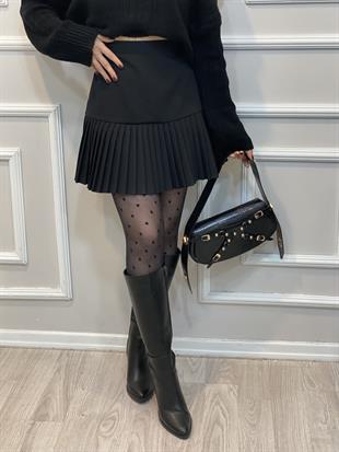 Siyah Piliseli Arkası Fermuarlı Etek