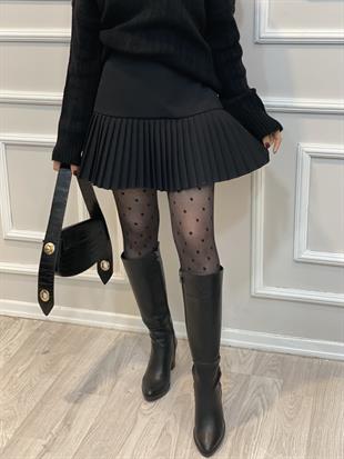 Siyah Piliseli Arkası Fermuarlı Etek