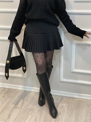 Siyah Piliseli Arkası Fermuarlı Etek