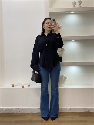 Siyah Piliseli Model Gömlek 
