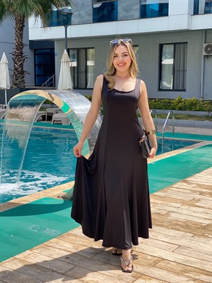 Siyah Piliseli Model Likralı Scuba Elbise