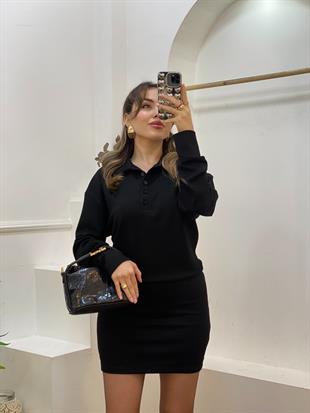 Siyah Polo Yaka Elbise