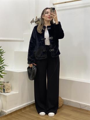 Siyah Premium Agraflı Kürk