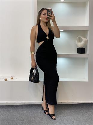 Siyah Premium Kalite Sırt Dekolteli Elbise