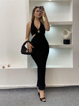 Siyah Premium Kalite Sırt Dekolteli Elbise